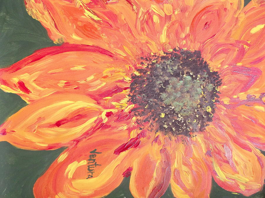 Orange Sunflower Painting by Clare Ventura