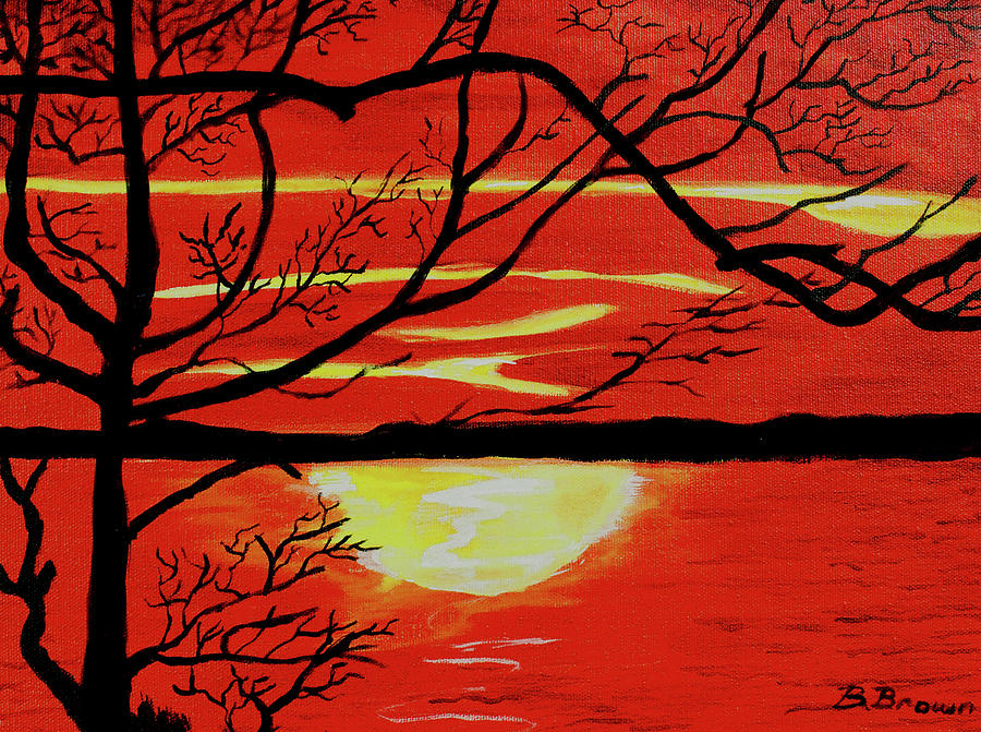 Orange Sunset Painting by Burma Brown