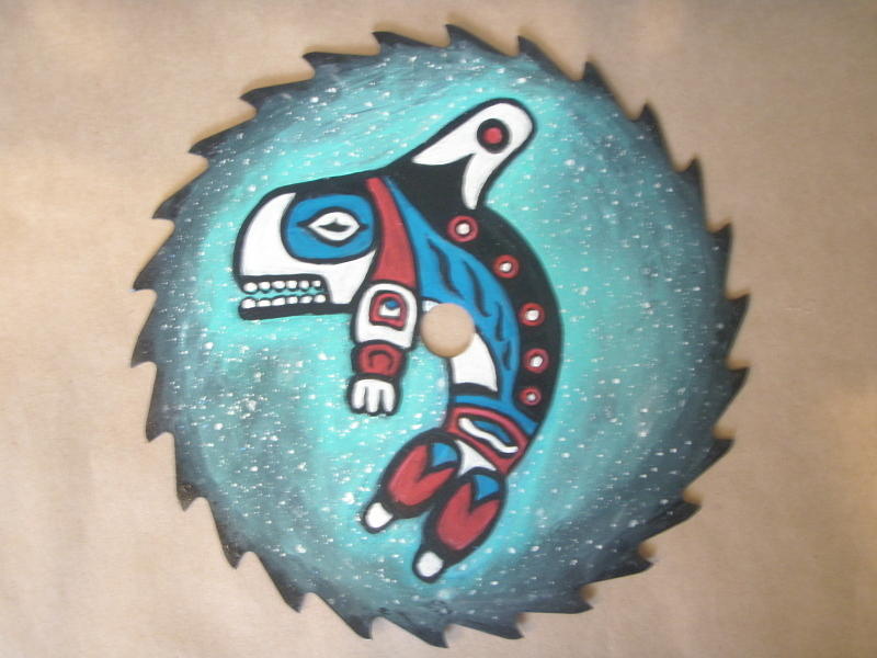 Orca Whale painted on sawblade Mixed Media by Linda Nielsen