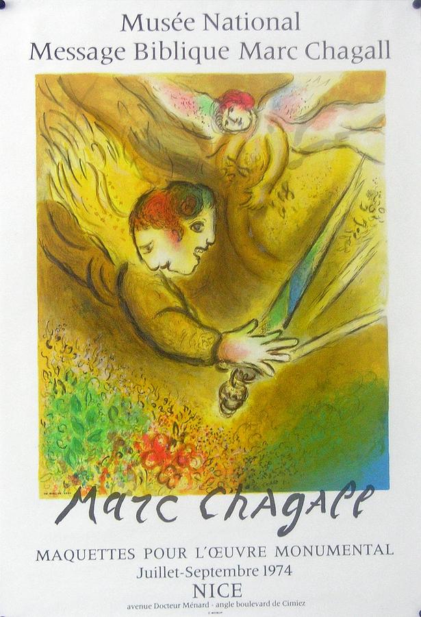 Vintage Drawing - Original 1974 Marc Chagall Exhibition Poster Message Biblique Nice   by Marc Chagall