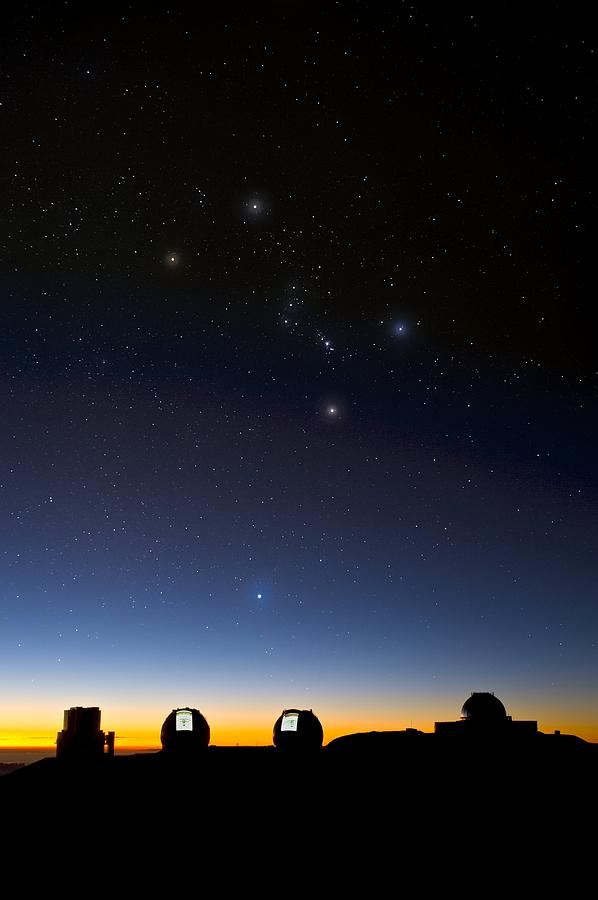 Orion And Observatories, Hawaii Photograph by David Nunuk