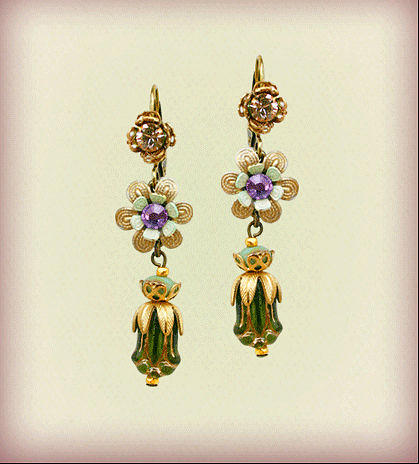 Flowers Still Life Jewelry - Orly Zeelon Dual Floral Earrings With a Hint Of Gold by Orly Zeelon