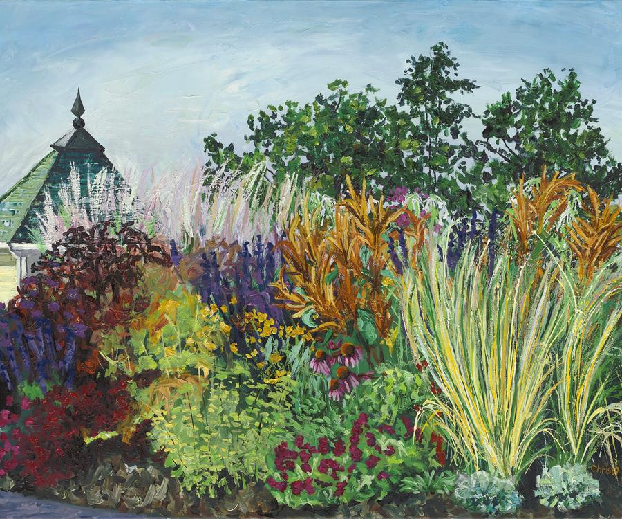 Flowers Still Life Painting - Ornamental Grasses in Longfellow Gardens by Christina Plichta