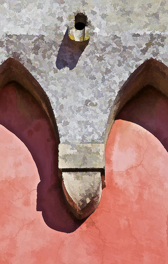 Ornate Design of Carved Stone Arch Against a Red Faded Plaster Wall Photograph by David Letts