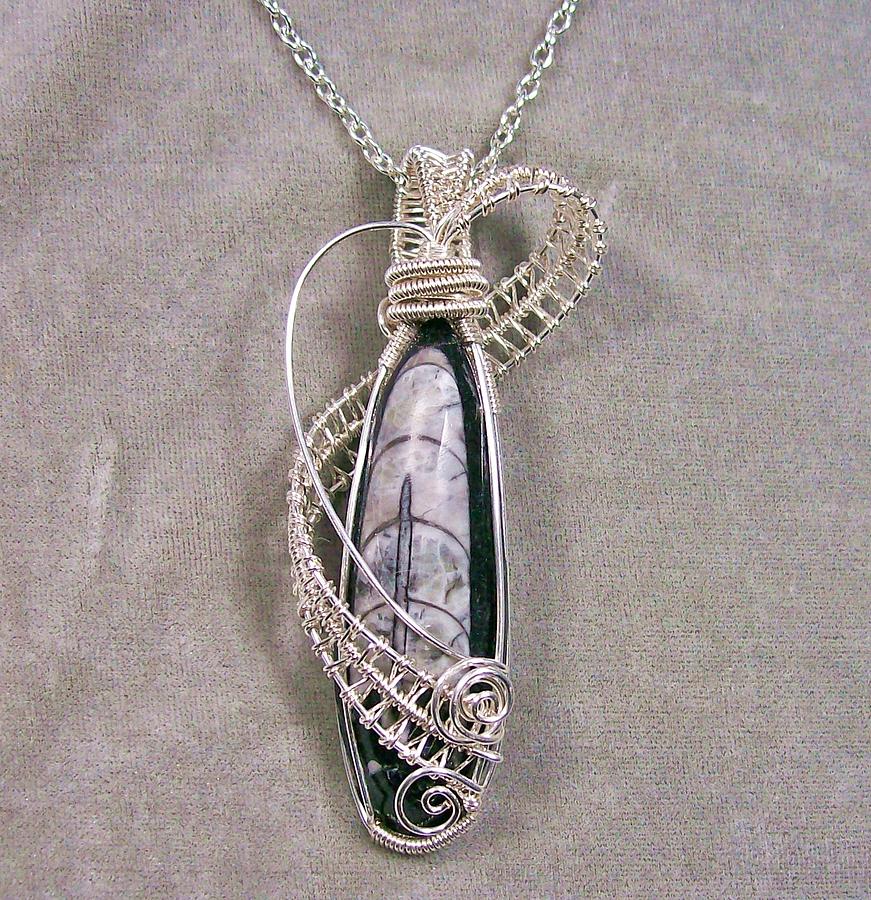 Necklace Jewelry - Orthoceras Fossil and Silver Pendant Necklace by Heather Jordan