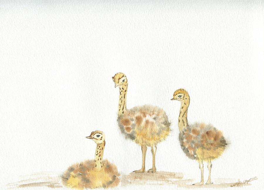 Bird Painting - Ostrich chicks by Wenfei Tong