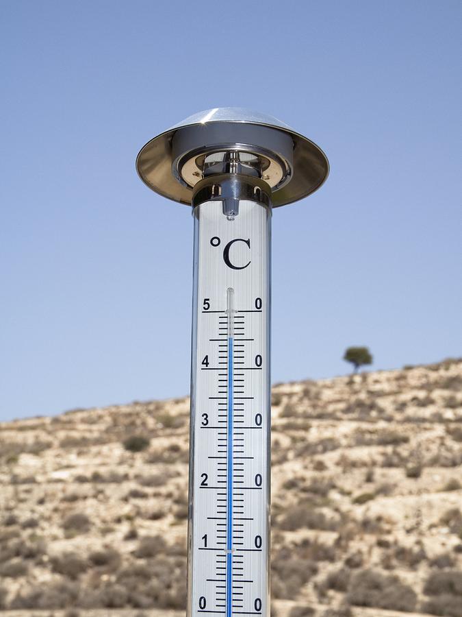 Thermometer Photograph - Outside Temperature Thermometer, Crete by David Parker