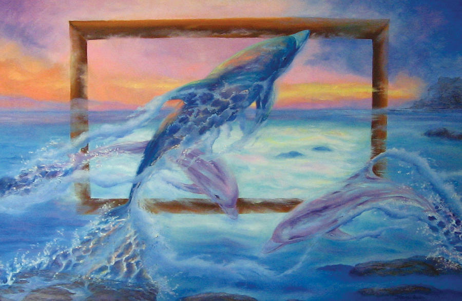 Dolphin Painting - Outside The Frame by Diane Quee