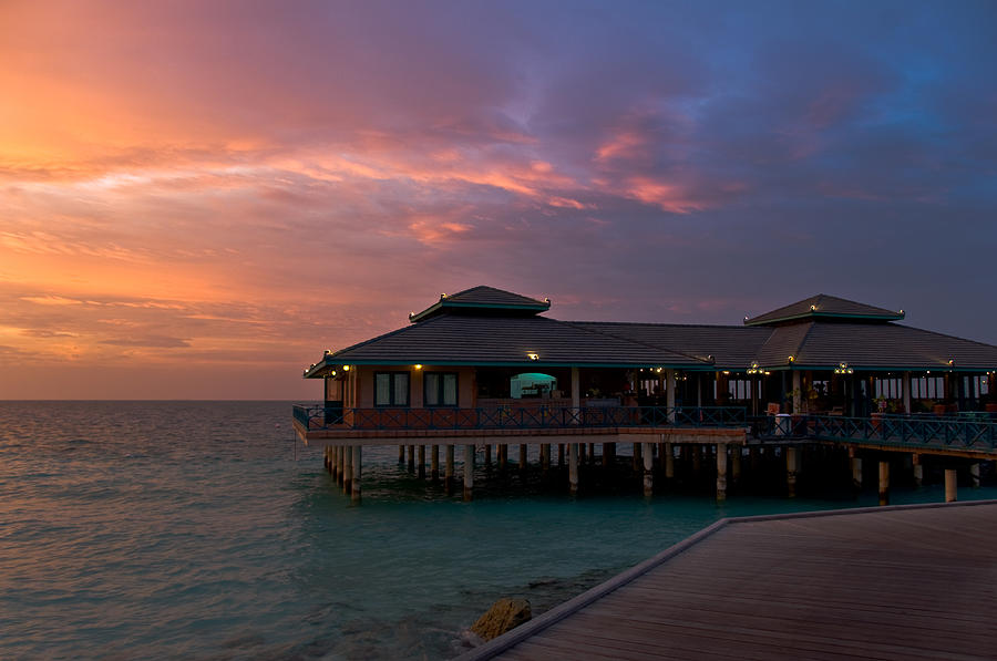 Overwater Restaurant. Maldives Photograph by Jenny Rainbow