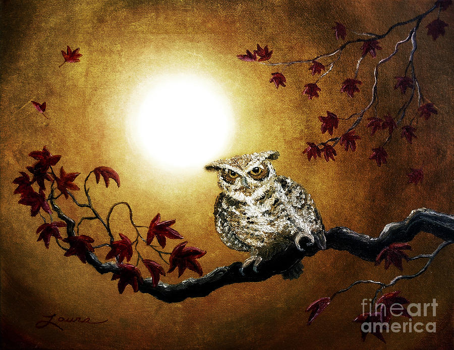 Owl in Maple Leaves Digital Art by Laura Iverson