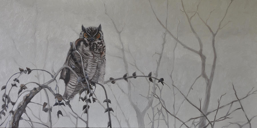 Owl Painting - Owl in the Mist by Tahirih Goffic
