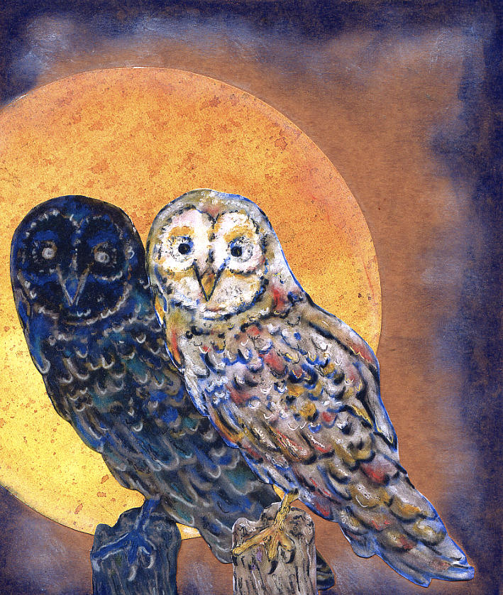 Owls At Sunrise Painting by Suzan  Sommers
