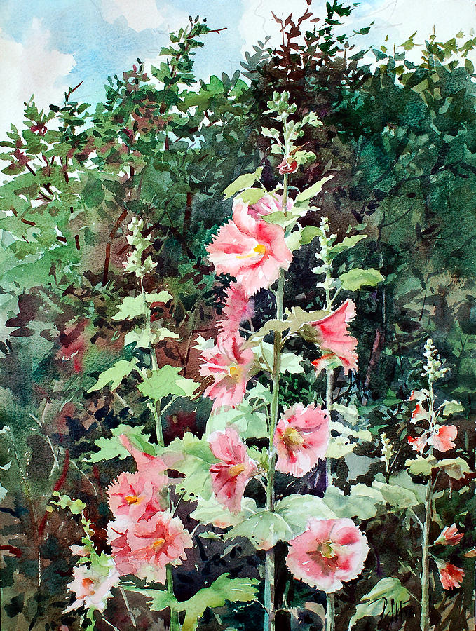 Summer Garden Painting - Oxenden Hollyhock by Peter Sit Summer Garden Painting - Oxenden Hollyhock by Peter Sit