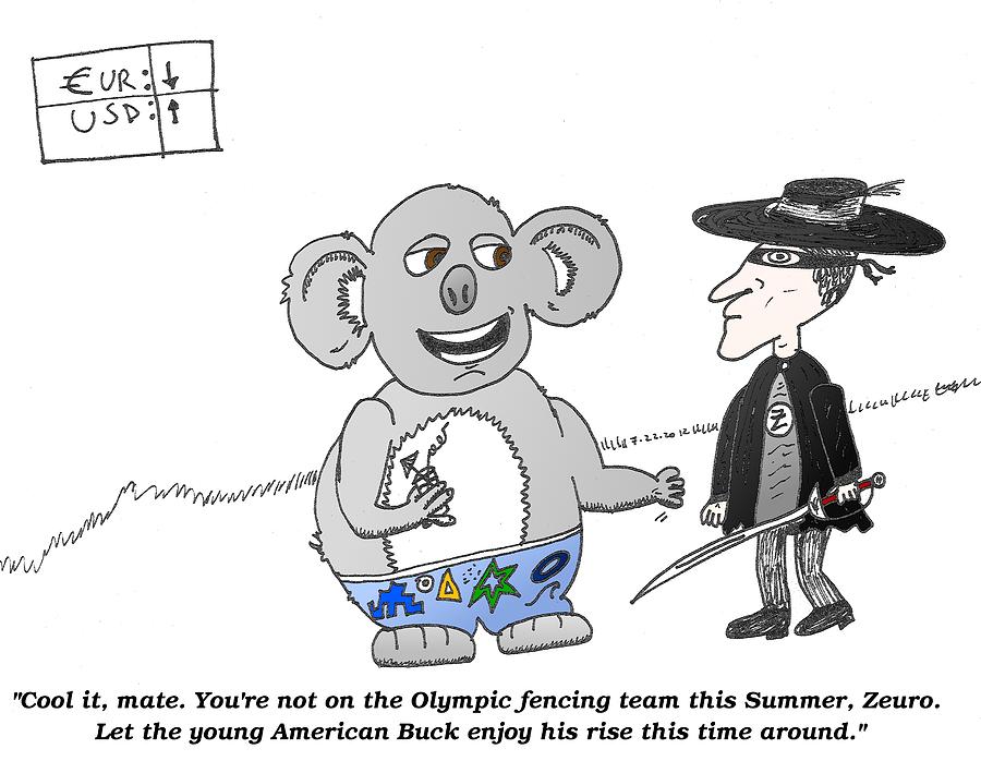 Binary Option Mixed Media - Oz Euro trading caricature by OptionsClick BlogArt