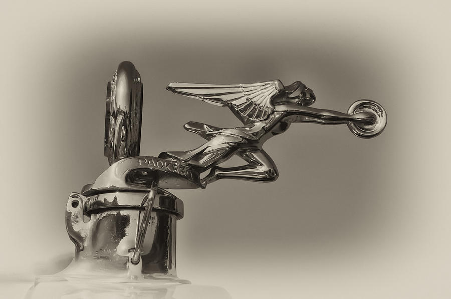 Packard Angel Hood Ornament in Sepia Photograph by Bill Cannon