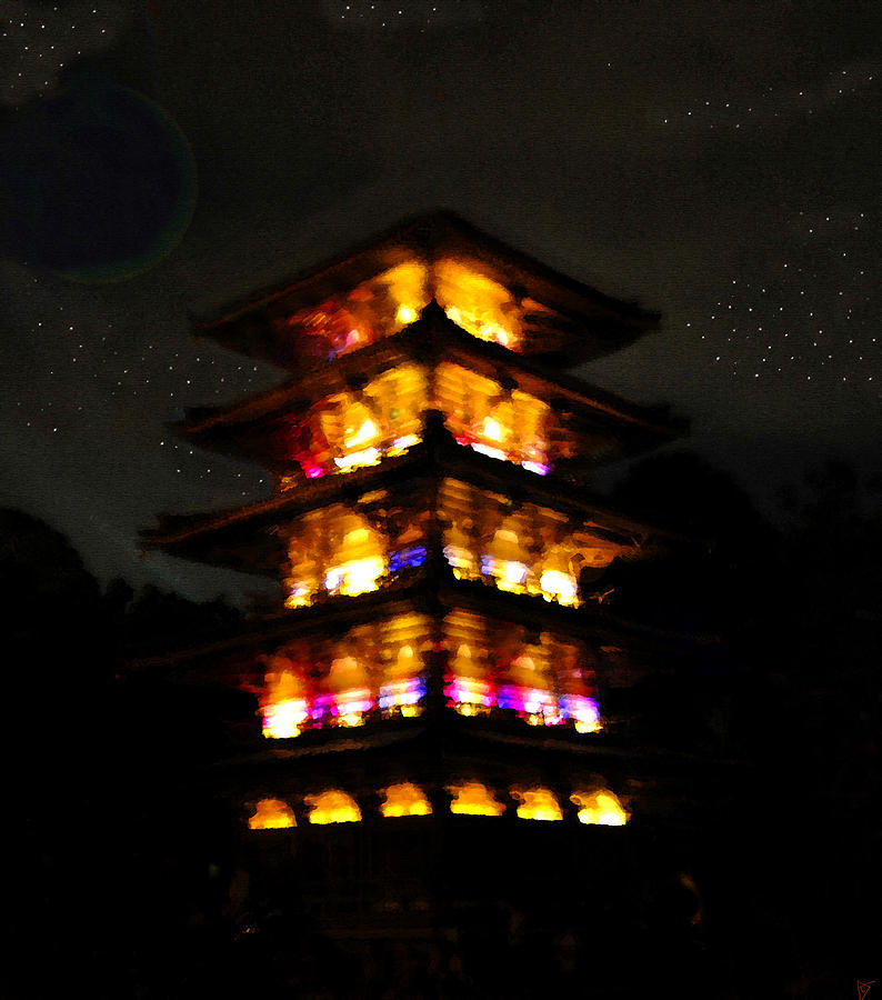 Pagoda night Painting by David Lee Thompson