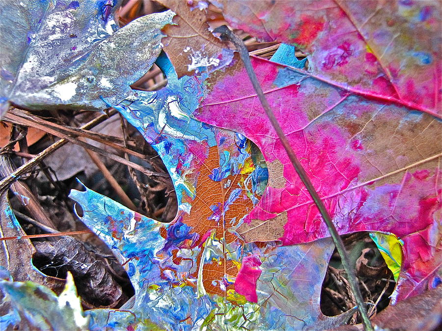 Paint Falling on Leaves Painting by Lori Miller