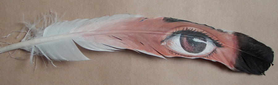 Feather Mixed Media - Painted Feather of an Eye by Linda Nielsen