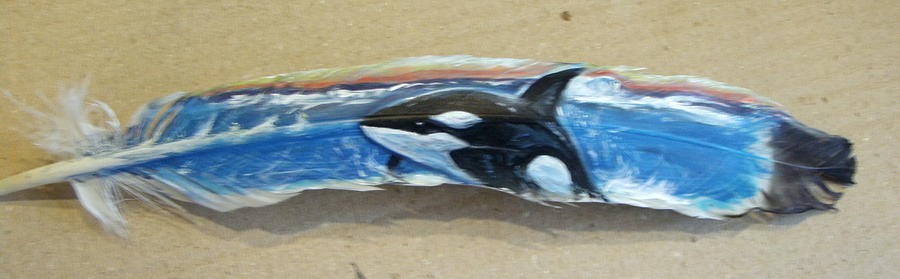 Painted Feather of Orca Whale Mixed Media by Linda Nielsen