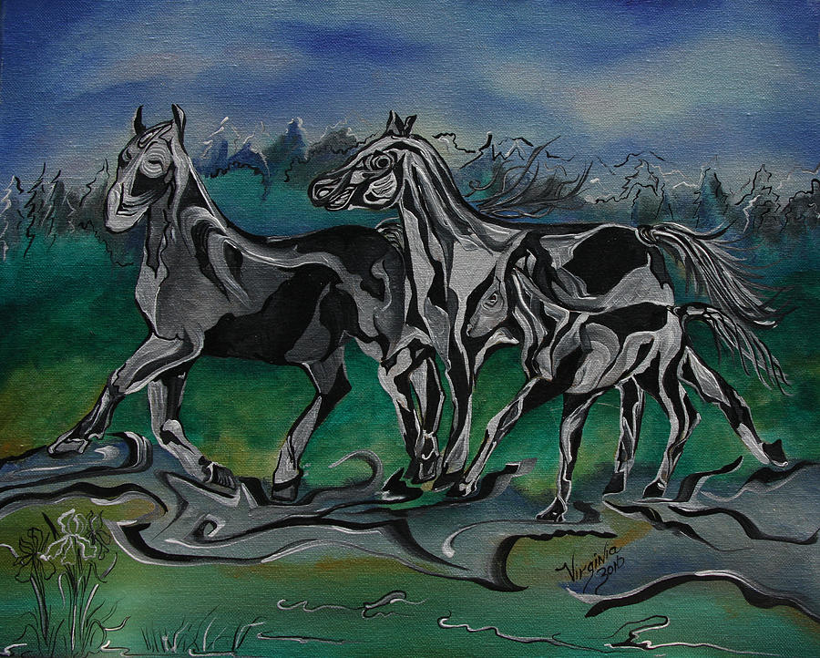 Painted Horses Painting by Virginia Bond