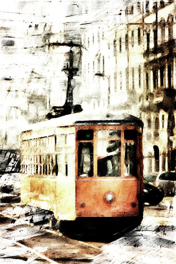 Painted Orange Tram Digital Art by Andrea Barbieri