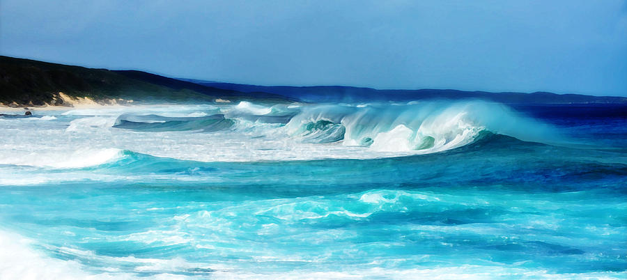 Landscape Digital Art - Painted surfing waves by Phill Petrovic