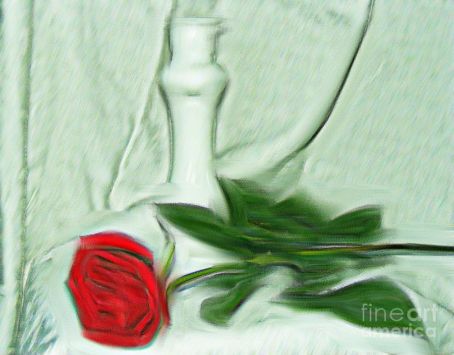 Painterly Red Rose and Vase Digital Art by Barbara A Griffin