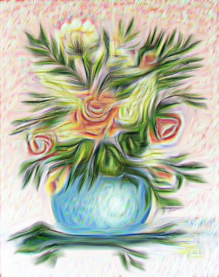 Painterly Vase of Flowers Digital Art by Barbara A Griffin