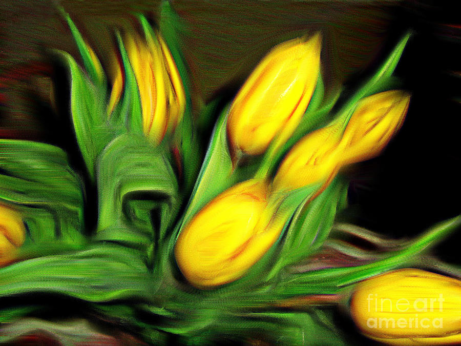Painterly Yellow Tulips Digital Art by Barbara A Griffin