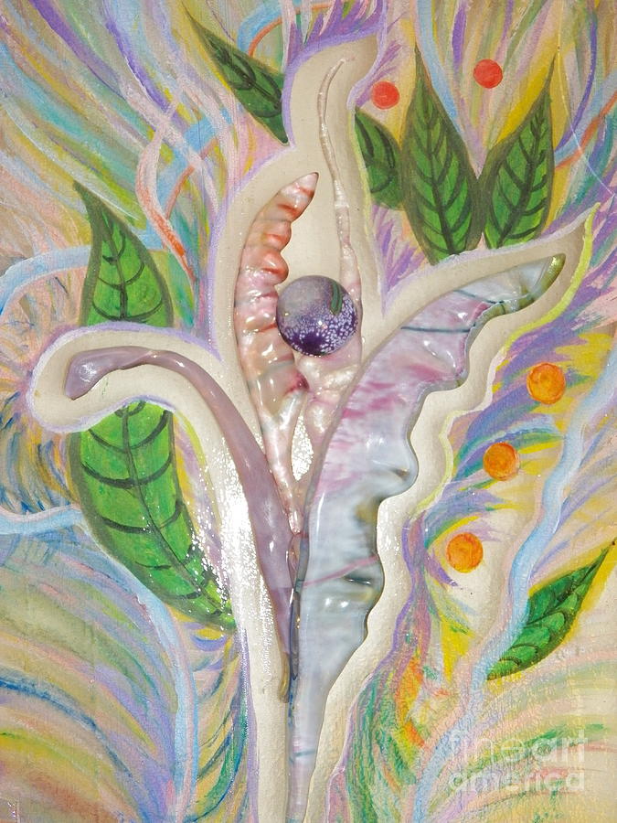 Painting and Fused Glass Flora Painting by Judy Via-Wolff