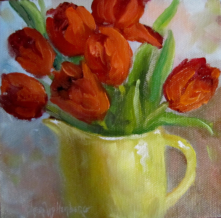 Painting of Red Tulips Painting by Cheri Wollenberg