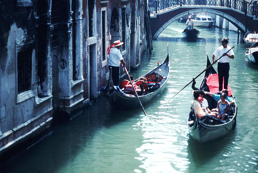 Pair of Gondolas Intimate Canal Venice Photograph by Tom Wurl