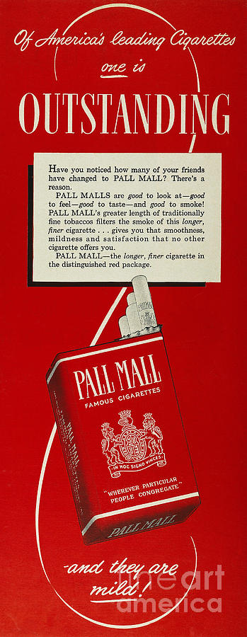 Pall Mall Cigarette Ad, 1948 Photograph by Granger