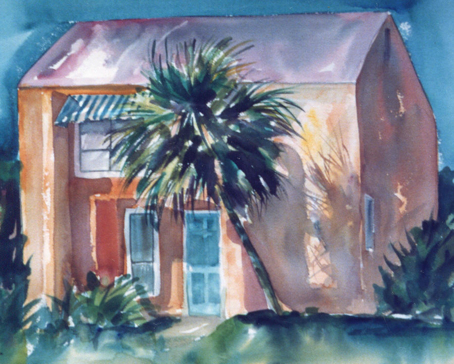 Tree Painting - Palm Shadow House by Janet Brice Parker