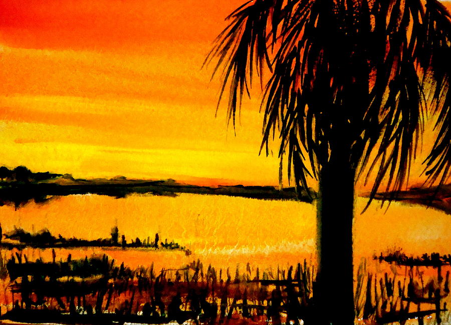 Palm Sunset Painting by Pete Maier