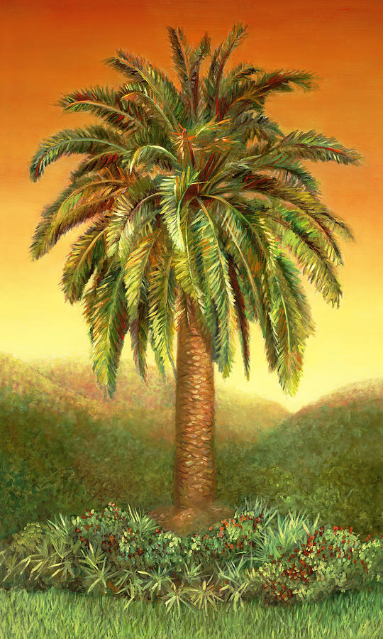 Palm Tree at Dawn in Rust Painting by Nancy Tilles