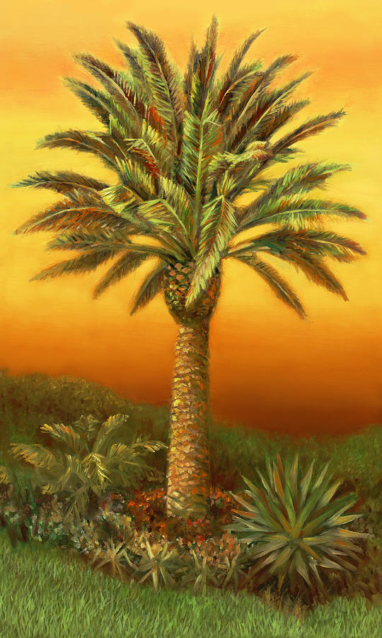 Palm Tree at Dusk in Rust Painting by Nancy Tilles