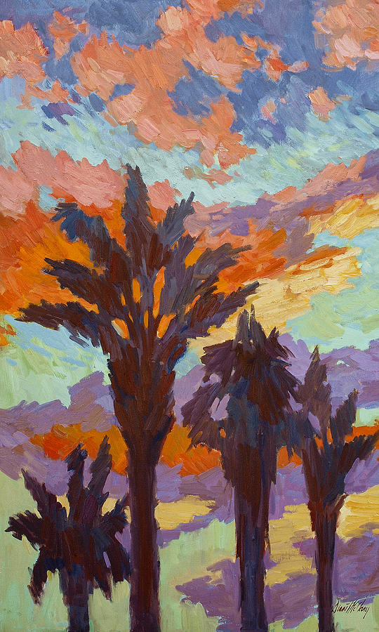 Palms and Sunrise Painting by Diane McClary