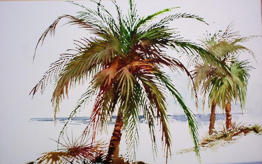 Palms on beach Painting by Richard Willows