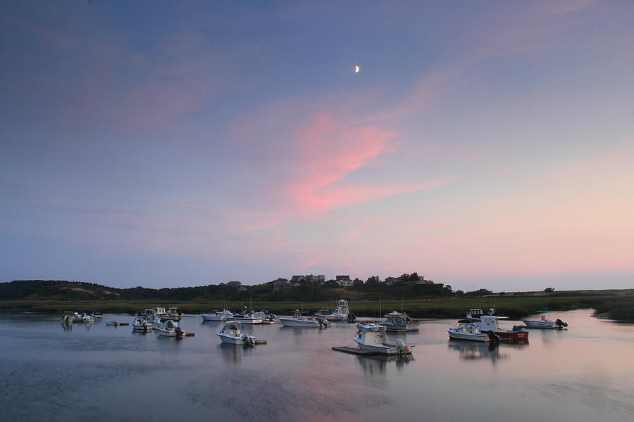 Pamet Harbor Evening Moon Truro Cape Cod Photograph by John Burk