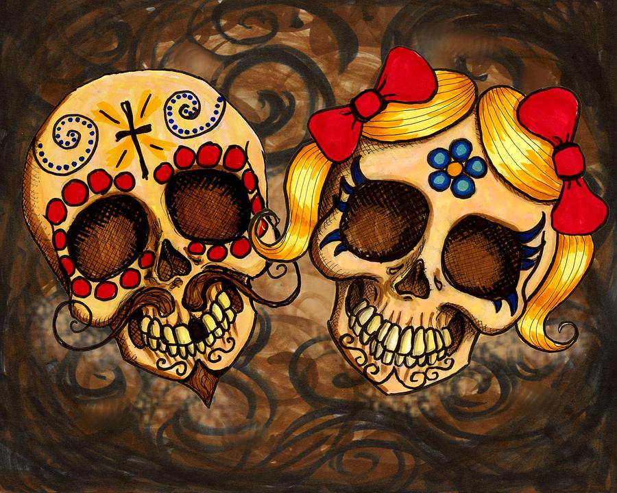 Skull Painting - Pancho and Juanita by Shayne of the Dead