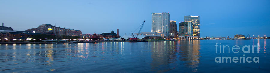 Panorama of Baltimore Inner Harbor in Evening 2012 Photograph by Thomas Marchessault