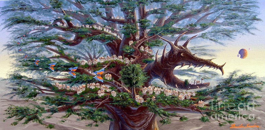 Panoramic Lorn Tree from Arboregal-The Lorn Tree Book Painting by Dumitru Sandru