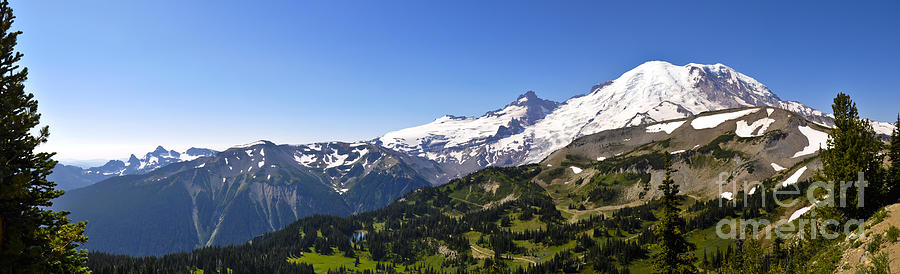 National Parks Photograph - Panorma view of Mt Rainier by Camille Lyver