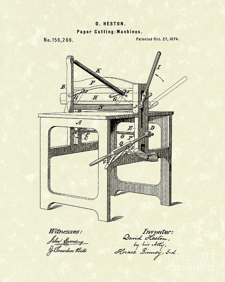 Paper Cutter 1874 Patent Art Drawing by Prior Art Design
