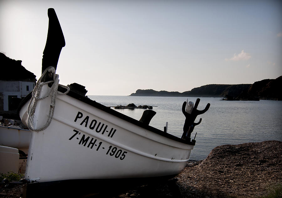 paqui my girl - A tradicional menorca fishing port with the typical fisher boat called llaut  Photograph by Pedro Cardona Llambias