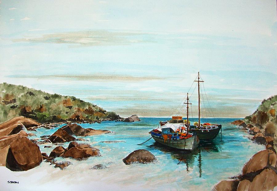 Boat Painting - Paradise by Samir Sokhn