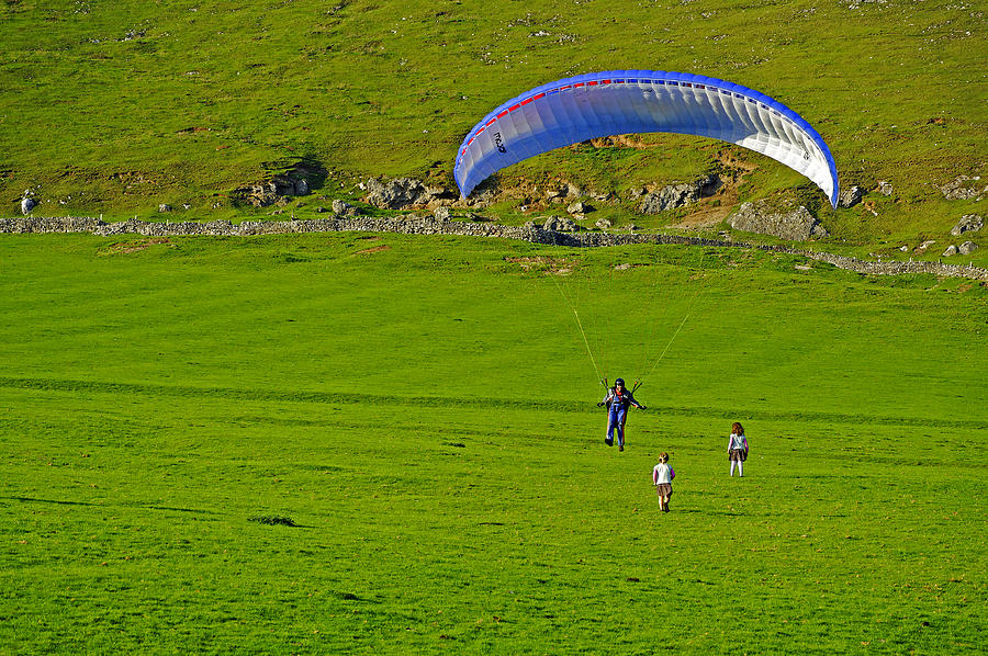 Landscape Photograph - Paraglider Landing Near Ilam by Rod Johnson