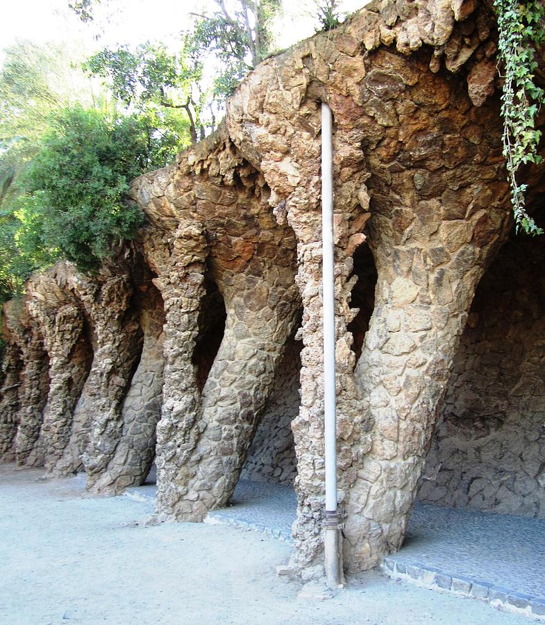 Up Movie Photograph - Parc Guell Tilted Stone Columns by Gaudi Barcelona Spain by John Shiron