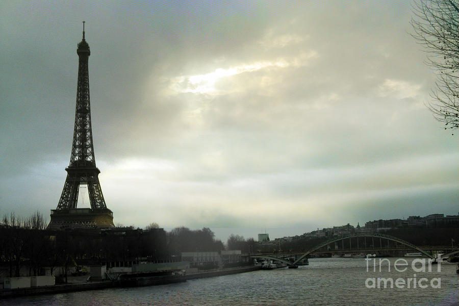 Paris Landmarks Photograph - Paris Eiffel Tower Mint Sky Clouds - La Tour Eiffel - Dreamy Eiffel Tower Photography by Kathy Fornal